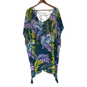 Palisades Beach Club Tropical‎ Swim Cover Up Bamboo Semi-Sheer Textured XL/XXL